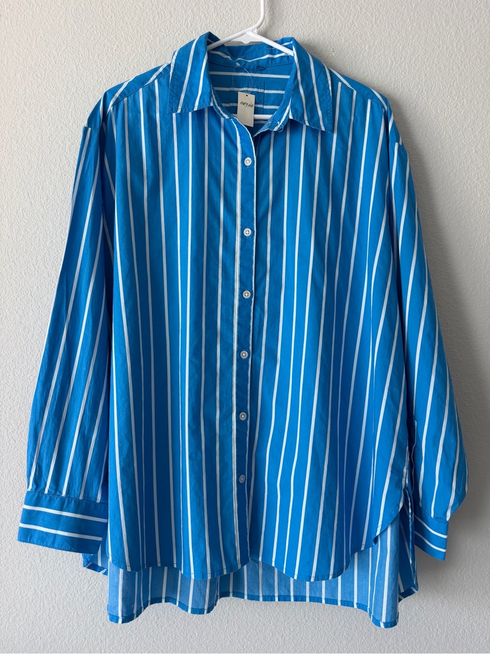 NWT Aerie Oversized Striped Women’s Button-Up Shirt M Blue White Cotton